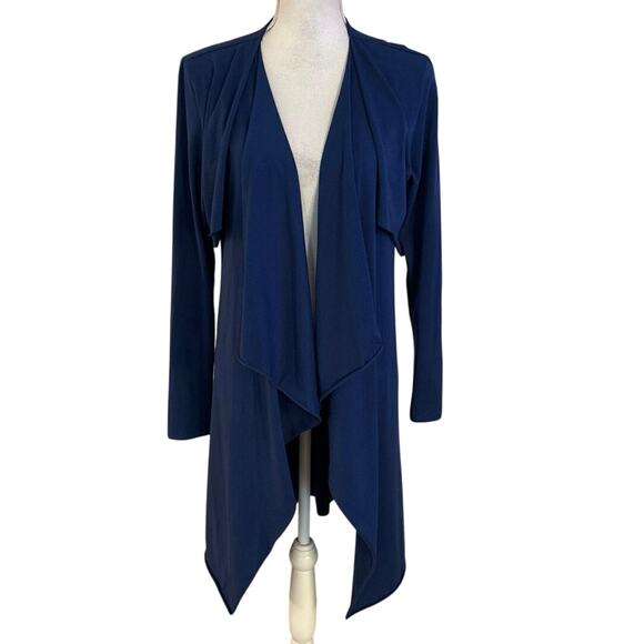 Elegantees Size M Stretch Jersey Cardigan Open Front Blue Drapey - Picture 1 of 4